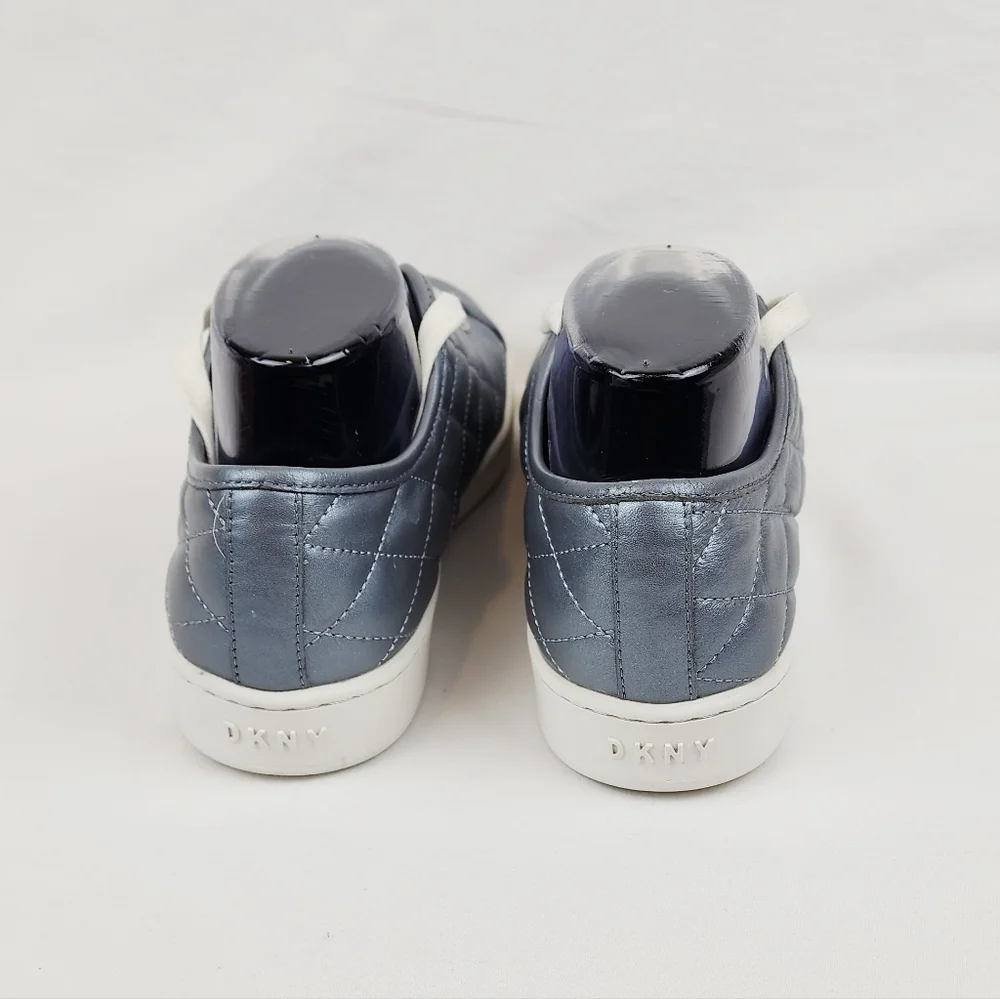 DKNY Grey Quilted Leather Lace Up Sneakers